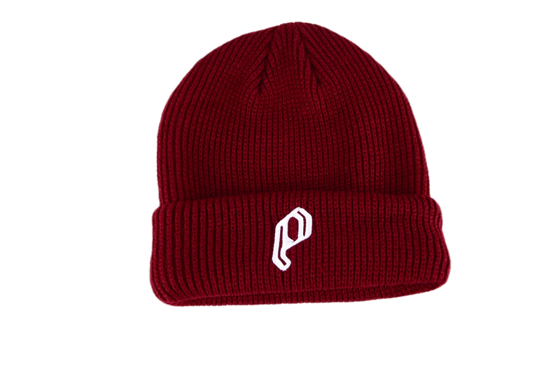 P BURGUNDY EMBROIDERED BEANIE