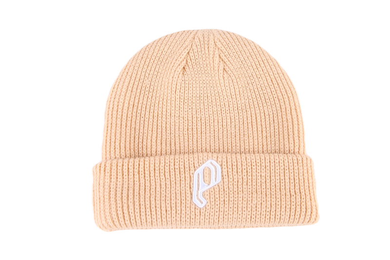 P BEIGE EMBROIDERED BEANIE
