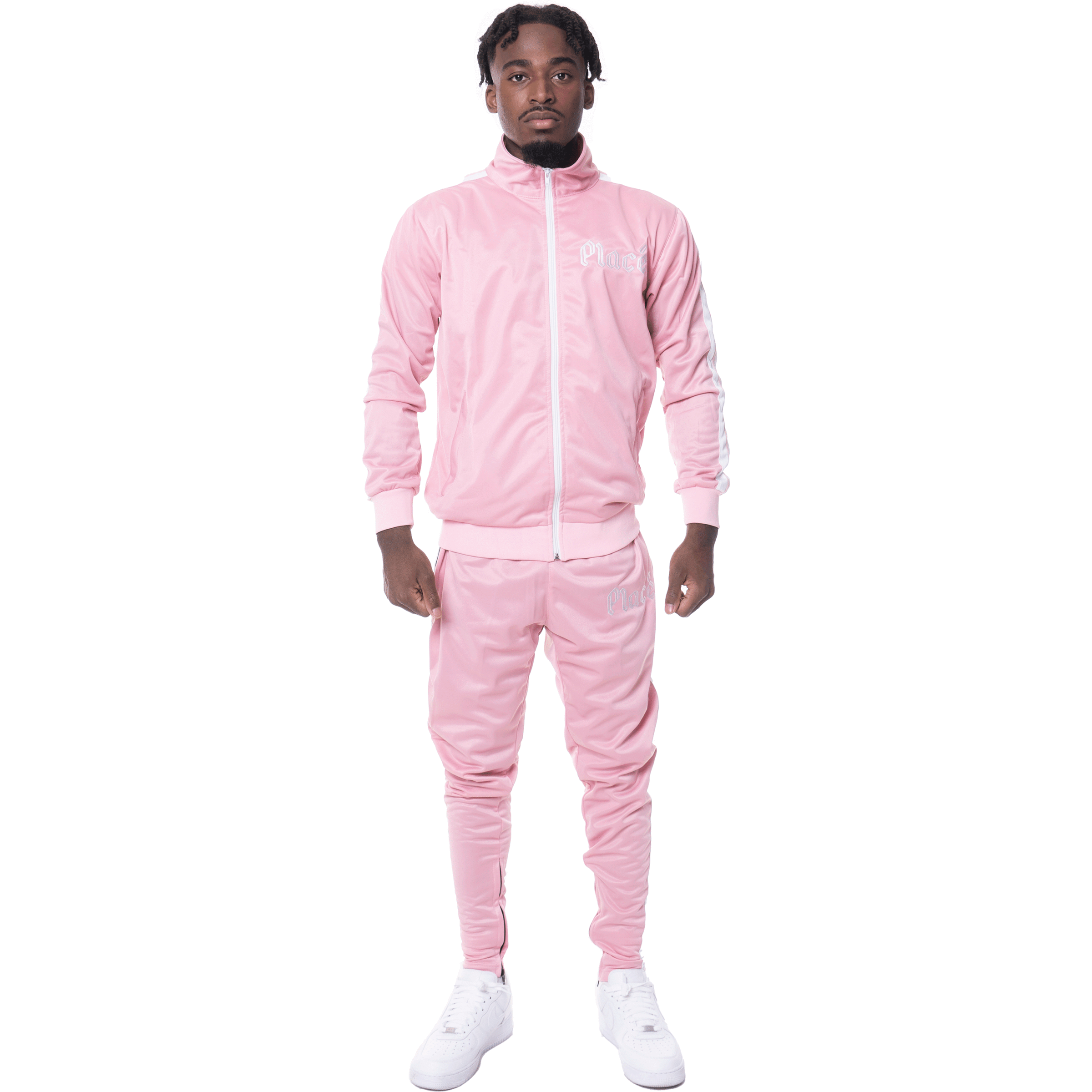 Pink and white tracksuit sales
